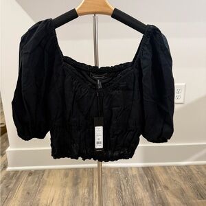 BCBG | Black Puff Sleeve Crop Top Small